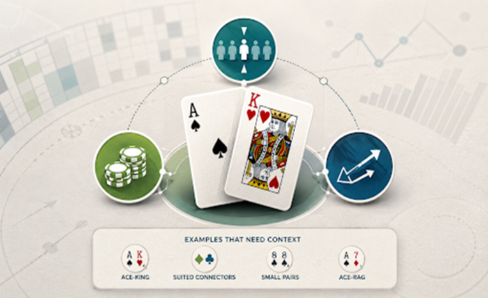 Poker cards with tournament context icons
